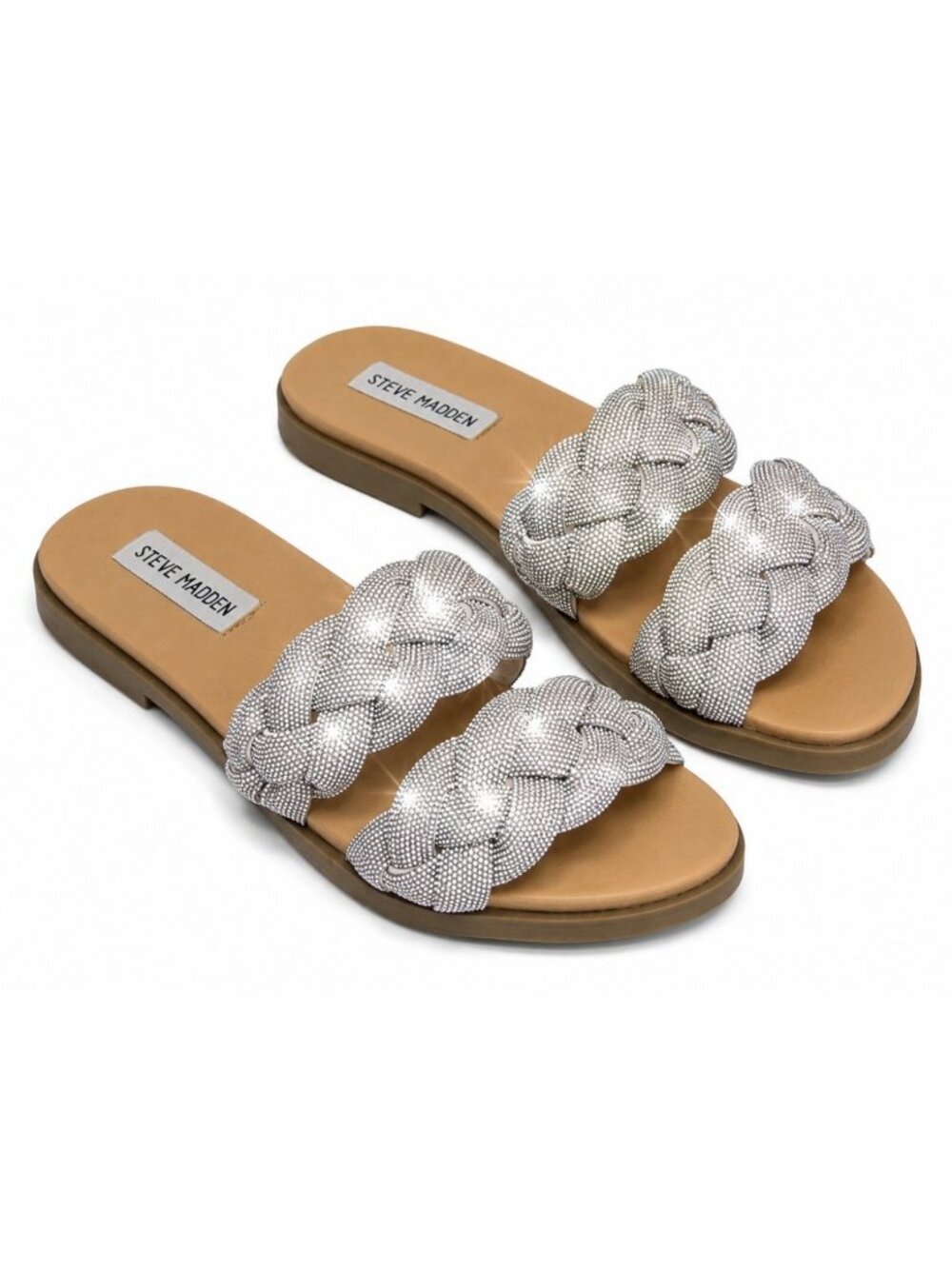 Steve Madden Slide Sandals Braided Rhinestone Silver Bling Women 9.5 MINT W/box - Picture 2 of 14